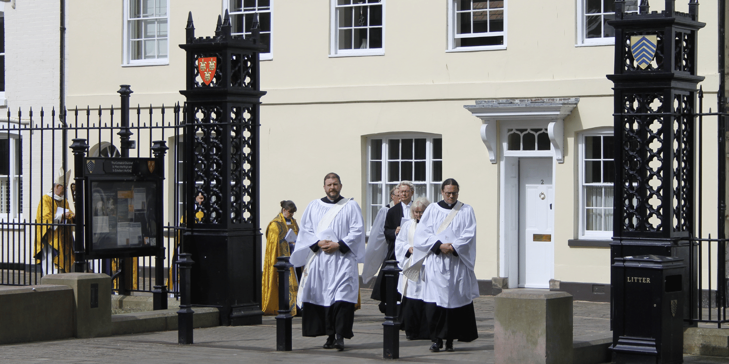 Priests walking to Hereford Cathedral - Ordination Day 2023