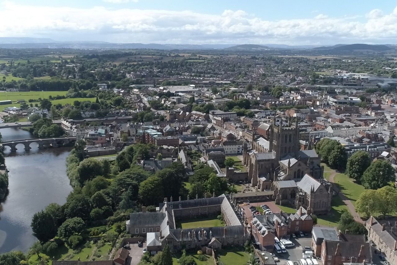 Aerial view of Hereford Cathedral