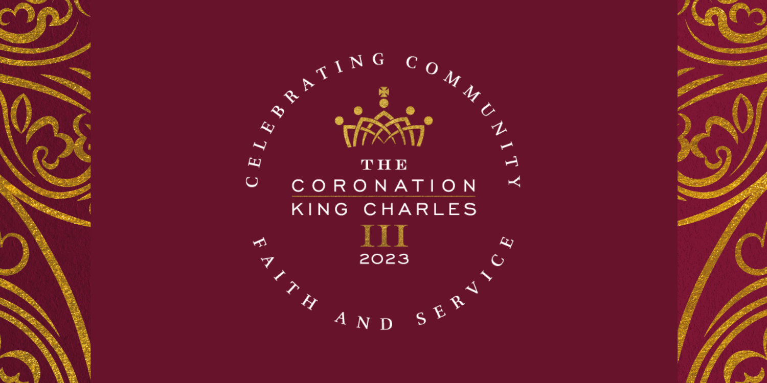 Coronation Logo on claret background 