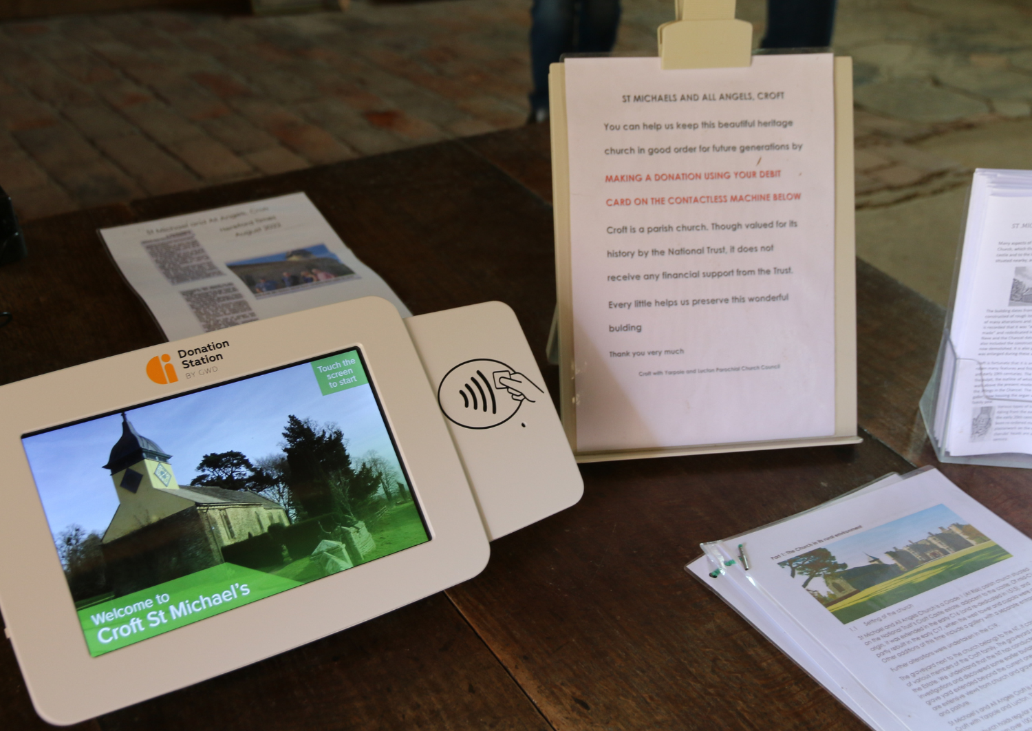 Card reader and information at Croft Church, Herefordshire