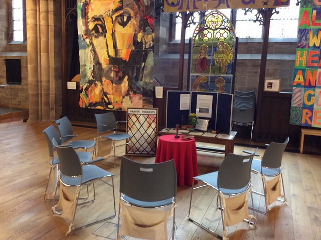 Chairs arranged in a circle in St Peter's Hereford